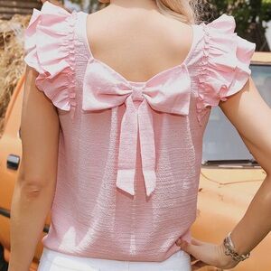 Pink Ruffle Sleeve Top with Bow